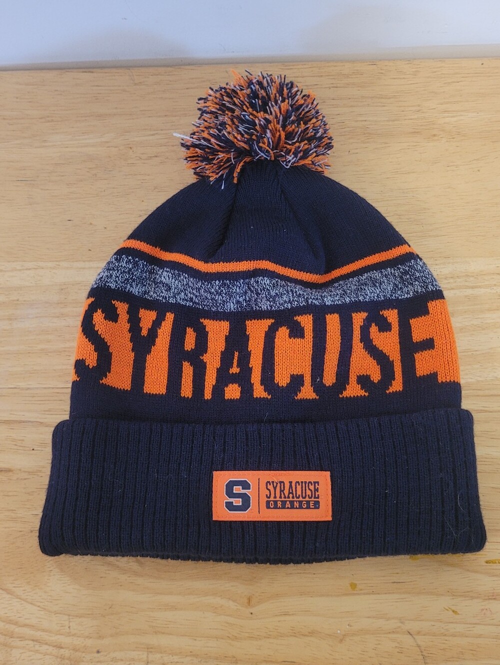 Syracuse Orange University Striped Pom-Pom Beanie Winter Hat OS Collegiate